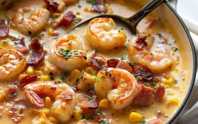 Kraftig pancetta-, reje- og majssuppe