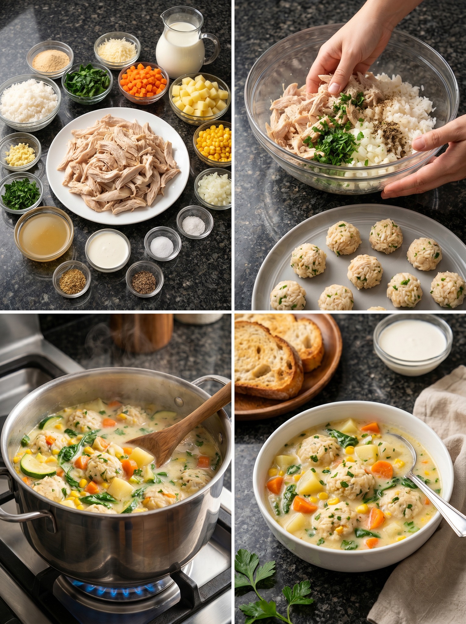 Sopa Cremosa de Pollo med Arroz y Verduras