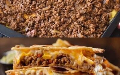 Cheeseburger Quesadilla på en stegepande