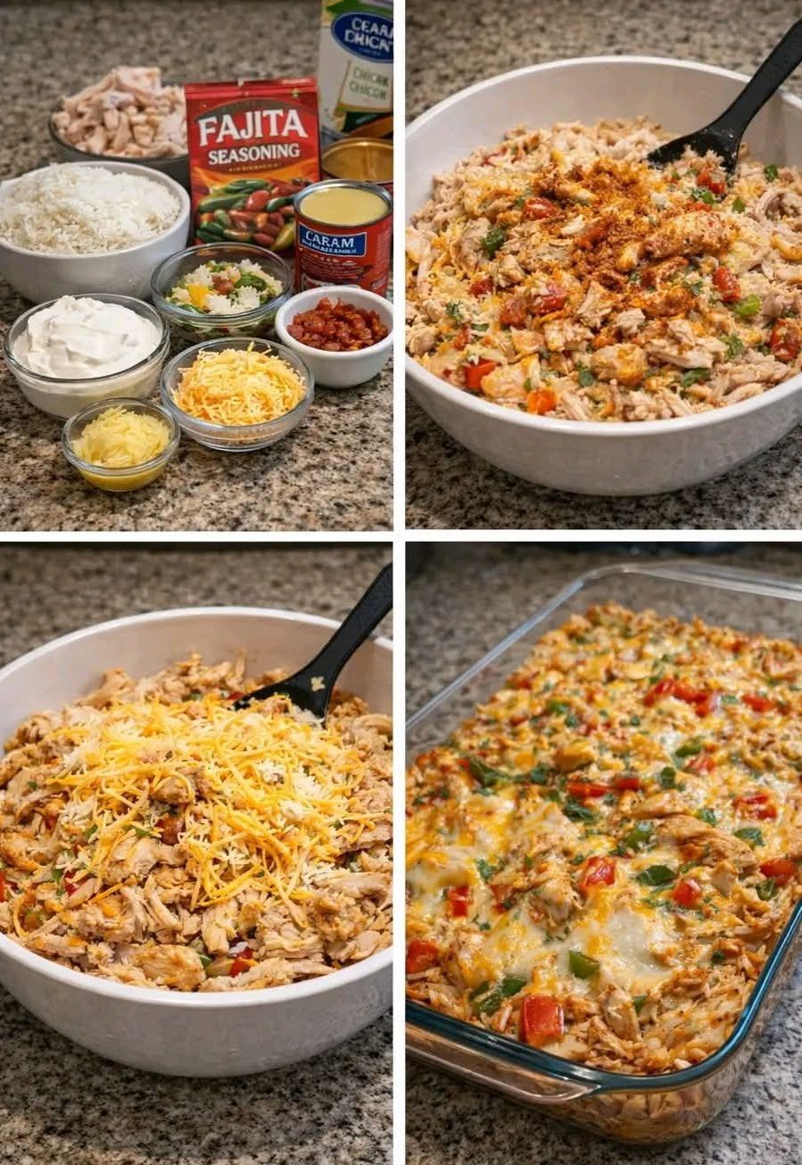 Fajita kyllingegryderet!! Ingredienser: 4 kopper kogt strimlet kylling 2 kopper instant ris 1 dåse flødekyllingesuppe (340 g) Fuld opskrift 👇 💬
