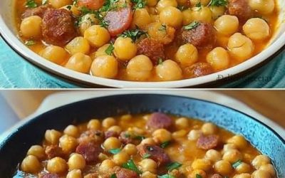 kikærter med chorizo ​​og skinke.